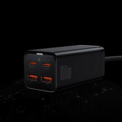 17. Baseus GaN3 Pro schnelles universelles GaN-Ladegerät 2 x USB Typ C / 2x USB 100W PD3.0, QC4.0+, AFC schwarz (CCGP000101)