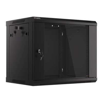 9. Lanberg WF01-6409-10B einteiliger Schrank (9 HE; 502 mm / 600 mm / 450 mm; Wandmontage; Glas; 19 Zoll; schwarz)