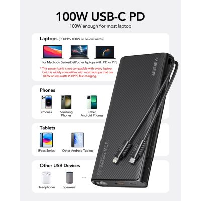 7. VEGER TC130 Powerbank Lithium-Ionen (Li-Ion) 25000 mAh Schwarz