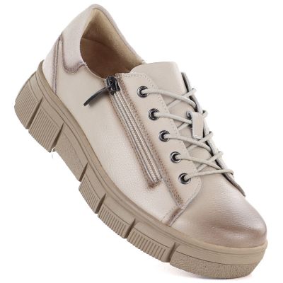 Damen-Plateauschuhe aus beigefarbenem Leder, Campbell 26-19305