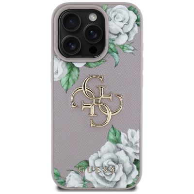 3. Guess Grained Roses Big 4G Logo iPhone 16 Pro Hülle - Lila