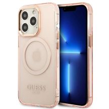 Guess Gold Outline Translucent MagSafe Hülle für iPhone 13 Pro Max – Rosa