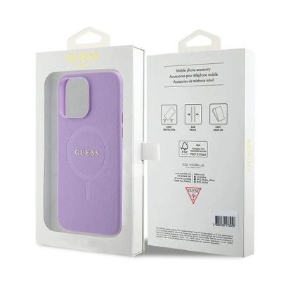 8. Guess Saffiano MagSafe Hülle für iPhone 15 Pro – Lila