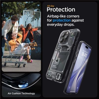 9. Spigen Ultra Hybrid Mag Case mit MagSafe für iPhone 15 Pro – Dunkelgrau (Zero One Pattern)