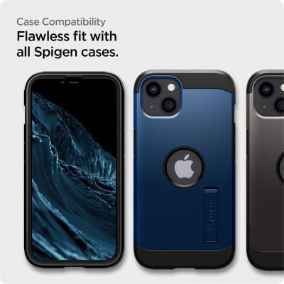 7. Spigen ALM Glass FC gehärtetes Glas für iPhone 13/13 Pro/14 – Schwarz
