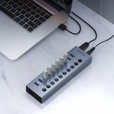 3. Orico BT2U3-10AB Hub 10x USB-A 3.0 mit Schaltern - grau