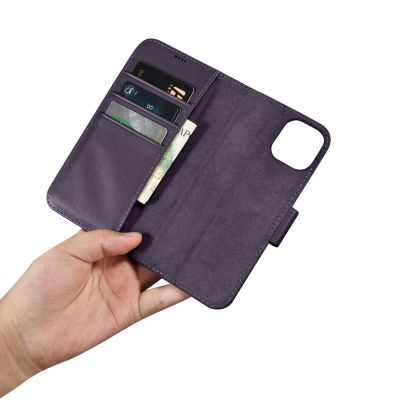 12. iCarer Wallet Case 2in1 Case iPhone 14 Leder Flip Cover Anti-RFID Dunkellila (WMI14220725-DP)