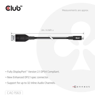 5. CLUB3D CAC-1563 2m USB Typ-C DisplayPort Kabeladapter Schwarz