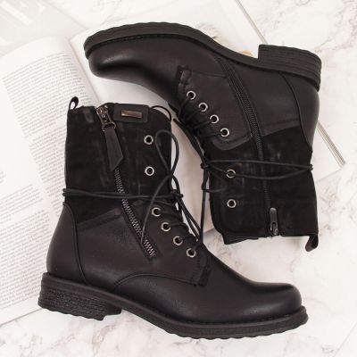 14. Jezzi W JEZ254A Arbeitsstiefel mit Schnürung und Reißverschluss, schwarz