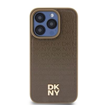 3. DKNY Leather Pattern Metal Logo MagSafe Hülle für iPhone 14 Pro - Braun