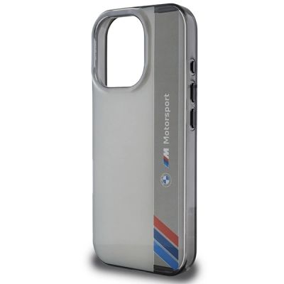 6. BMW Motorsport IML Hülle mit vertikalen Streifen für iPhone 16 Pro – Grau