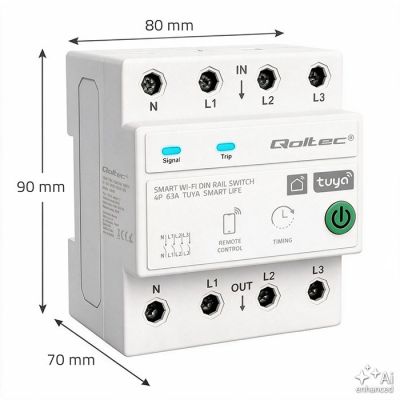 8. Qoltec Dreiphasenrelais 63A für DIN-Schiene | 3P+N | Timer | WLAN | Tuya | Smart Life | Amazon Alexa | 4P