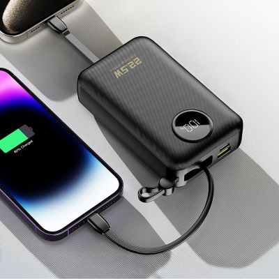 9. Dudao K14+ Powerbank 20000mAh 22,5W USB-C / USB-A / Integrierte Lightning und USB-C-Kabel - Schwarz