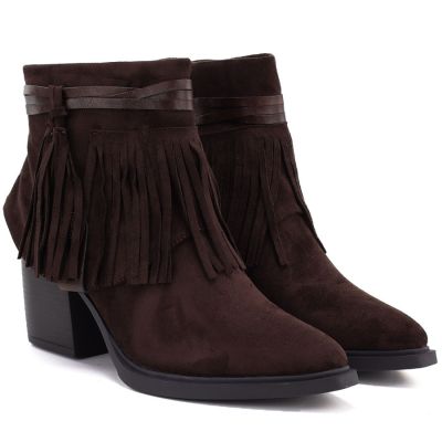 4. Gefütterte Damen-Cowboystiefel mit Fransen, Schokoladenbraun, M.Daszyński
