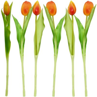 4. Strauß aus 7 orangefarbenen Tulpen, 31 cm, naturgetreue Frühlingsdekoration