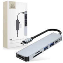 HUB Tech-Protect V4 6in1 USB-C – USB-A 3.0 / USB-A 2.0 / USB-C / HDMI / Micro SD / TF / SD-Kartenleser – Grau