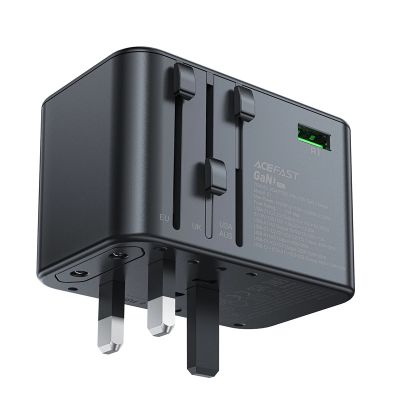 6. Acefast Z1 GaN 75W PD Reiseladeadapter 3x USB-C 2x USB-A - Schwarz