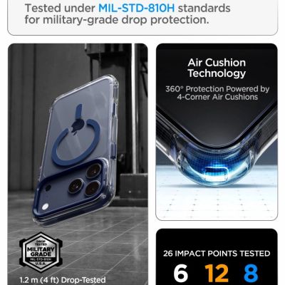 10. Spigen Ultra Hybrid Optik S MagSafe Hülle für iPhone 18 Pro Max / 17 Pro Max – Transparentes Marineblau
