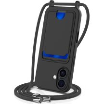 iPhone 17 TPU-Hülle mit Kartenhalter und Umhängeband – Schwarz