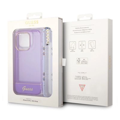 7. Guess GUHCP14LHGCOHU iPhone 14 Pro 6,1" lila/lila Hartschale mit durchscheinendem Perlenarmband