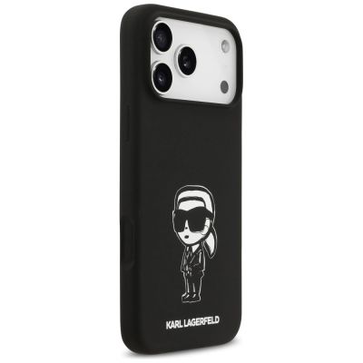 4. Karl Lagerfeld Silikonhülle mit Karl-Skizze und Logo (MagSafe) für iPhone 17 Pro Max – Schwarz