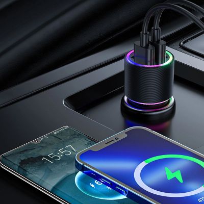 3. Joyroom Autoladegerät 2 x USB mit Hintergrundbeleuchtung 24W schwarz (JR-CL10)