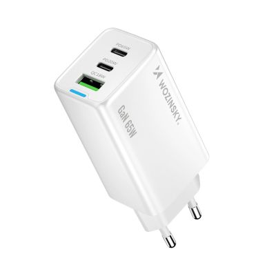 2. Wozinsky GaN 65W Ladegerät mit USB-A 2xUSB-C Anschlüssen mit 65W USB-C Kabel - Weiß