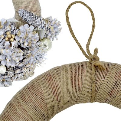 4. DEKORATIVER HALBKRANZ HALF 34 CM GOLD MIT ZAPFEN UND CHRISTBAUMKUGELN MICA
