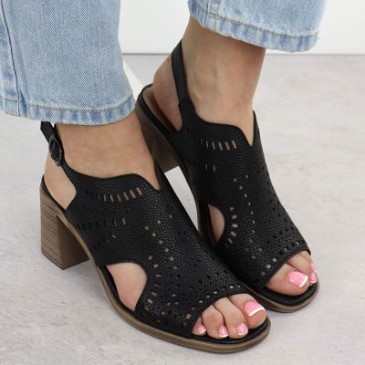 6. Schwarze, durchbrochene Damen-Sandalen mit hohem Absatz, Jezzi 24125