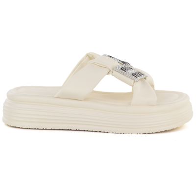 2. Beigefarbene Plateau-Flip-Flops für Damen mit Zirkonia, Modell Potocki 16347