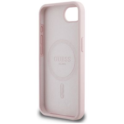 7. Guess Silikon Script Metal Logo MagSafe iPhone 16e Hülle - Rosa