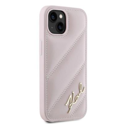 4. Karl Lagerfeld Diagonal Quilted Script Hülle für iPhone 15 / 14 / 13 – Rosa