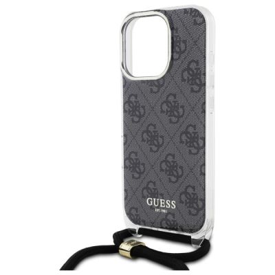 5. Guess Crossbody Cord 4G Print Case mit Lanyard für iPhone 16 Pro – Schwarz