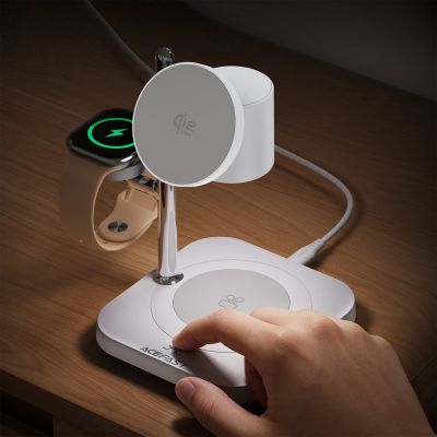 8. Acefast E39 Qi2.2 25W 4-in-1 Kabelloses Tischladegerät für Smartphone, Smartwatch und Kopfhörer mit Nachtlicht – Weiß