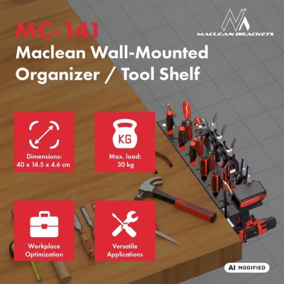 MACLEAN Wandorganizer / Werkzeugablage, Schwarz, Maße 40 x 14,5 x 4,6 cm, Größe M