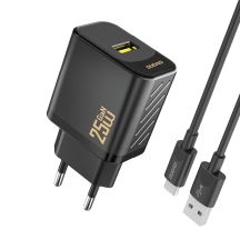 Dudao A27STEU 25W GaN USB-A Wandladegerät mit USB-A- und USB-C-Kabel – Schwarz