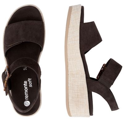 5. Braune Keilsandalen aus Leder für Damen, Remonte by Rieker D1N54-25