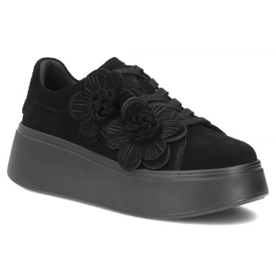 Damen-Sneaker aus Leder mit Plateausohle und Blumenmuster, Wildleder, schwarz, Filippo DP8113