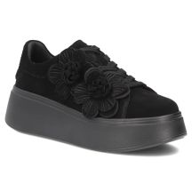 Damen-Sneaker aus Leder mit Plateausohle und Blumenmuster, Wildleder, schwarz, Filippo DP8113