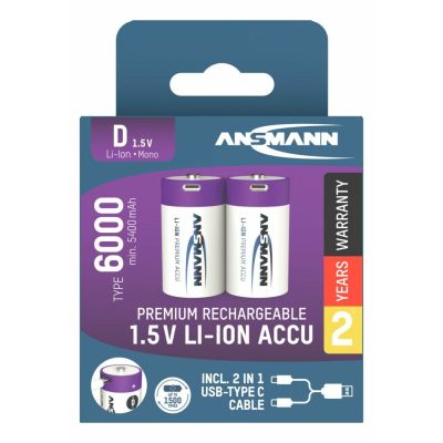 4. Ansmann 1314-0005 Haushaltsbatterie Wiederaufladbarer Akku D Lithium-Ionen (Li-Ion)