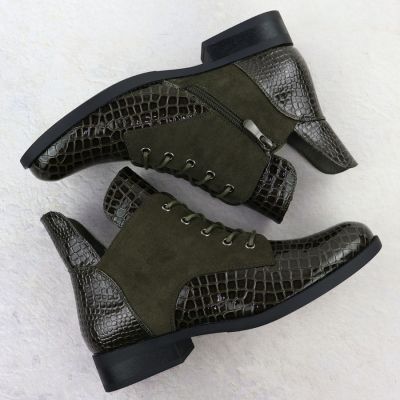 4. Damen-Ankle-Boots aus Lackleder, Krokodilgrün, Vinceza 26-16477