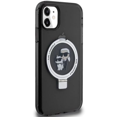 4. Karl Lagerfeld Ring Stand Karl&Choupette MagSafe Hülle für iPhone 11 / Xr – Schwarz