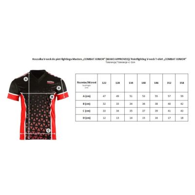 4. MASTERS "COMBAT JUNIOR" Pointfighting-Shirt mit V-Ausschnitt, schwarz und rot (WAKO-ZERTIFIZIERT)