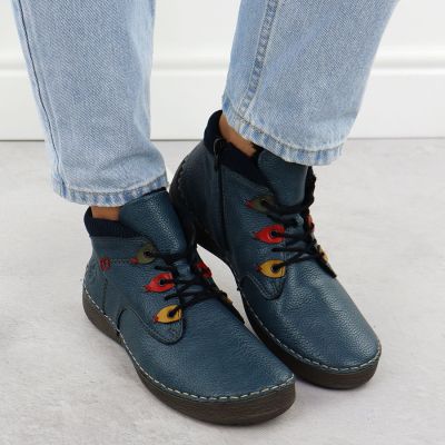 7. Gefütterte komfortable blaue Damenstiefeletten Rieker 52544-14