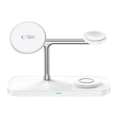 4. Tech-Protect QI15W-A45 3in1 kabelloses Ladegerät mit MagSafe für Apple -Geräte – Weiß