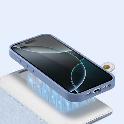 5. Dux Ducis Lawa Lederhülle für iPhone 16 Pro Max mit abnehmbarer magnetischer Brieftasche - Blau