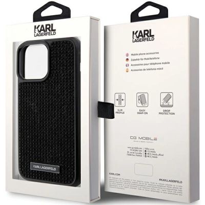8. Karl Lagerfeld Rhinestone Logo Metal Plate Hülle für iPhone 15 Pro Max – Schwarz