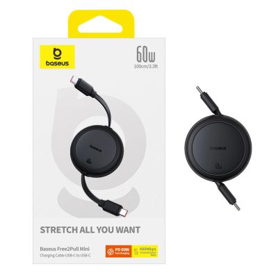 8. Baseus Free2Pull 60W USB-C Einziehbares Kabel – USB-C 1 m – Schwarz