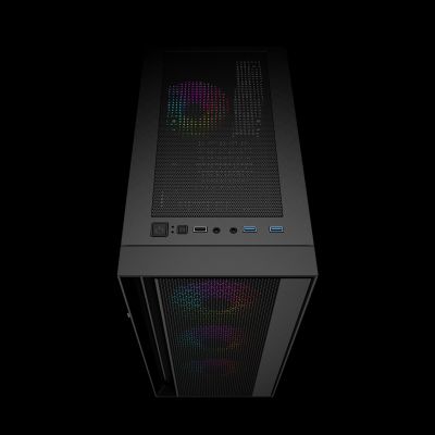 4. GEMBIRD FORNAX 4000 MIDI-TOWER-CASE (2x USB 3.0, 1x USB 2.0, HD-Audio, Seitenwand aus Glas, ARGB-Hintergrundbeleuchtung) SCHWARZ