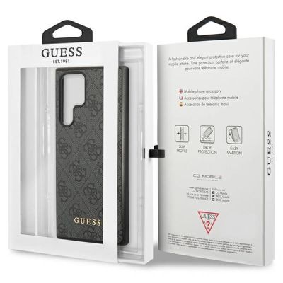 8. Guess GUHCS23LG4GFGR S23 Ultra S918 Grau/Grau Hardcase 4G Metal Gold Logo